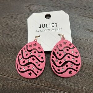 Juliet By Crystal Avenue cutout Easter Egg,clear rhinestone post drop earrings
